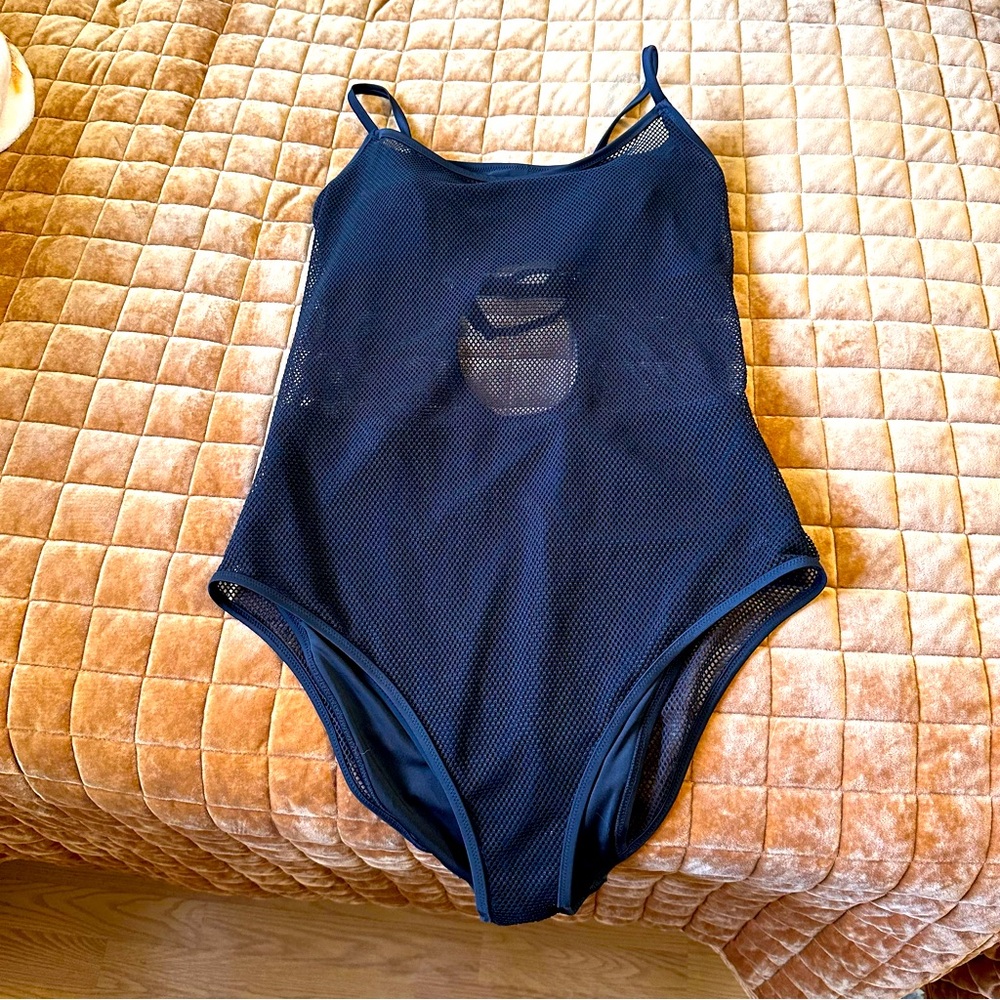 Aerie one piece black mesh bikini bathing suit XL